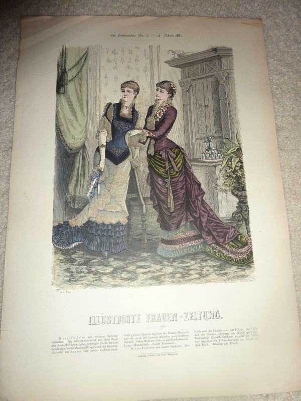 ANTIQUE MAR 1881 LADIES FASHION ILLUSTRATION - FRAUEN-ZEITUNG -GERMANY-PL 462