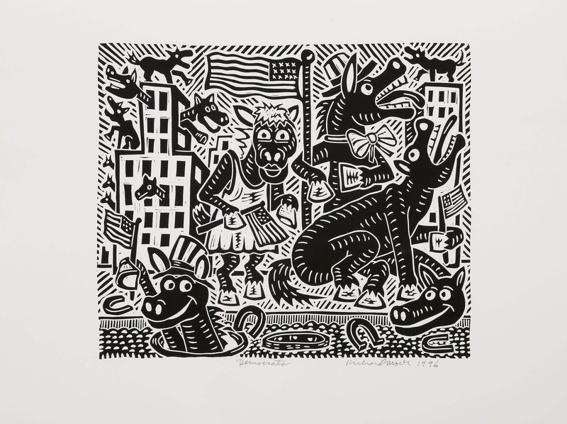 Richard Mock, Democrats, Linocut on BFK Rives, signed, titled, dated and numbere gallery