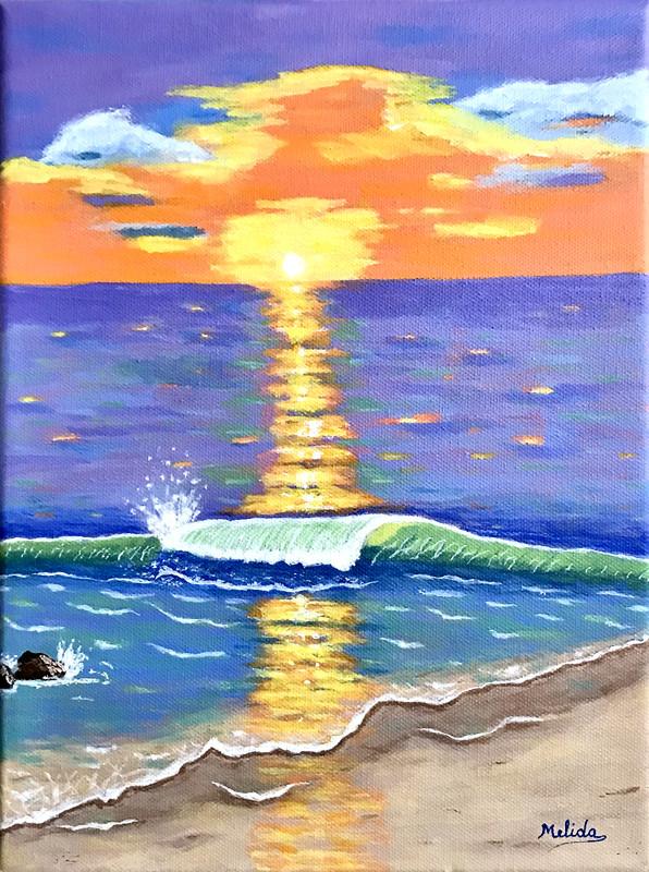 Sunset Beach Painting Seascape Painting Hawaii Wave Art Gift Print 8×10 Art Gift