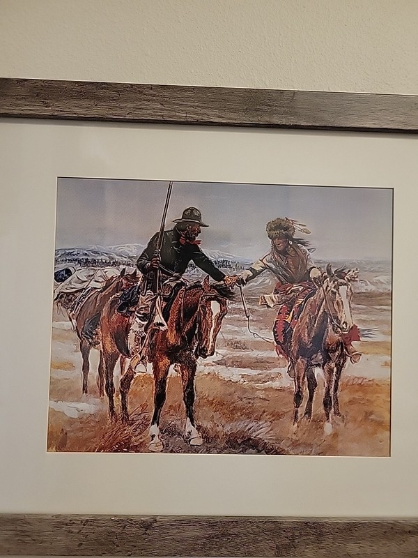 Doubtful Handshake by Charles Marion Russell Print Cowboy and Indian Horseback gallery