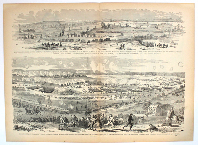 SECOND BATTLE BULL RUN, VA, STONEWALL JACKSON FORCE Antique Civil War print 1896
