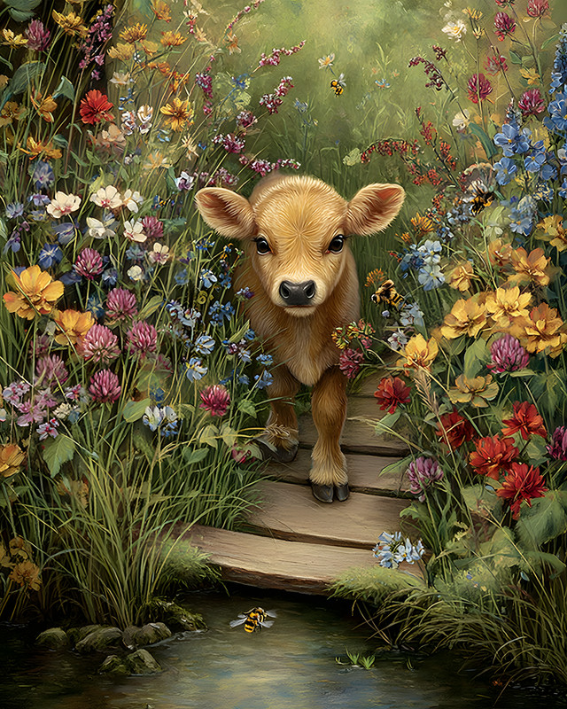 8×10 Cozy Storybook Cow Art Print Classic Illustration Cottagecore – 742013731