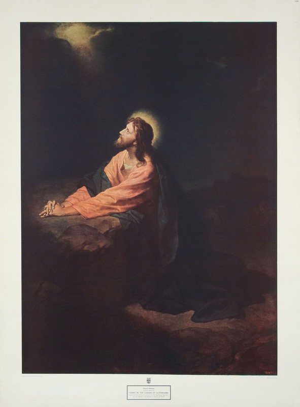 HEINRICH HOFMANN XRare Vtg c1951 LRG Version CHRIST IN THE GARDEN OF GETHSEMANE