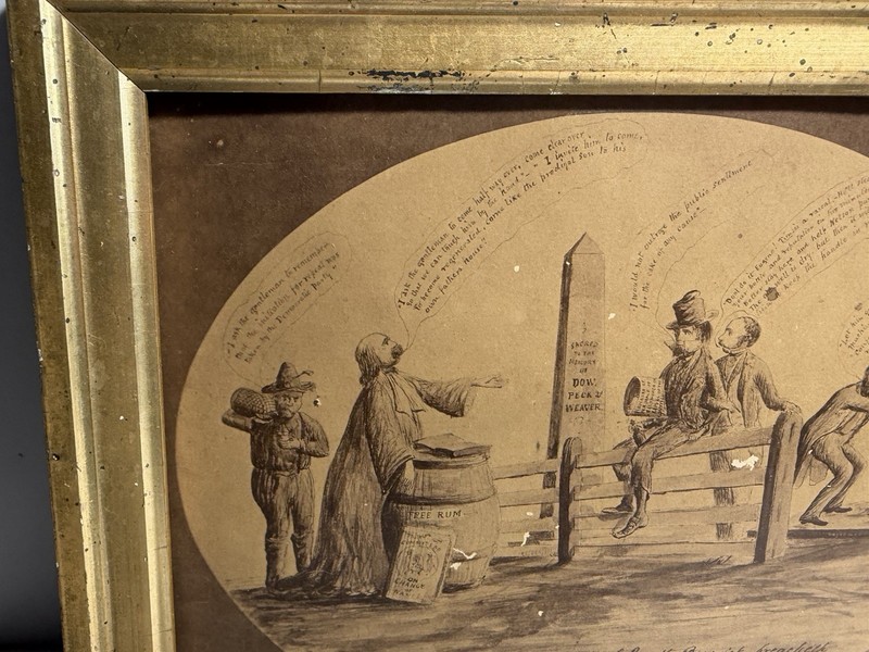 Antique 19th C Temperance Meeting Satirical Print Political Cartoon Framed gallery