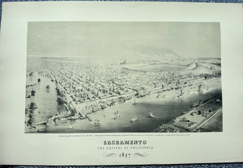1857 Birds-eye View Of Sacramento By George H Baker. 1935 Lithotone Reproductio