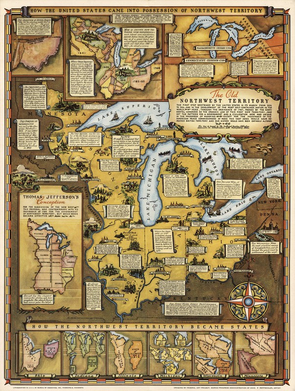 Historical Pictorial Map Old Northwest Territory IN, IL, MI, OH Wall Art Poster