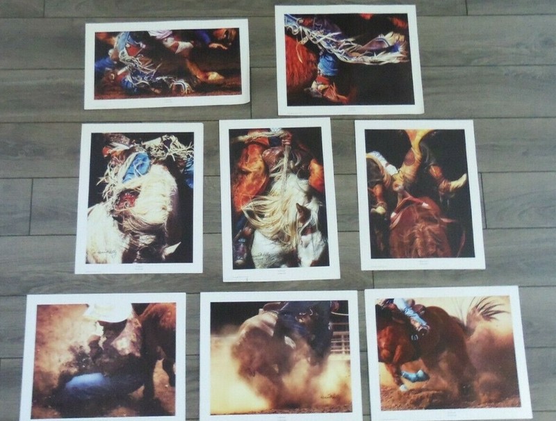 8 Prints Lot Giclee Rodeo Cowboy Horse Saddle Western Edition Boots Rare Picture