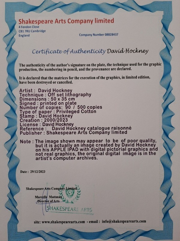 David Hockney Signed - Red Pots in the Garden - Certificate gallery