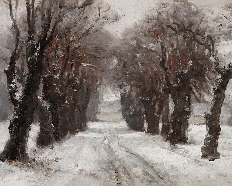 1800s Snowy Road Through Trees Landscape Painting Giclee Print on Fine Art Paper