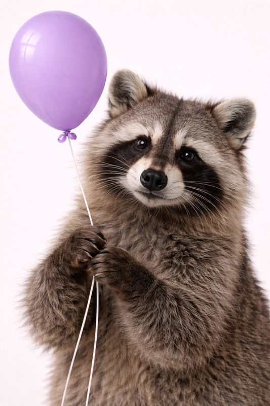 Raccoon with Balloon A4 Poster Print Picture – Cute Jungle Animal Wall Art Gift