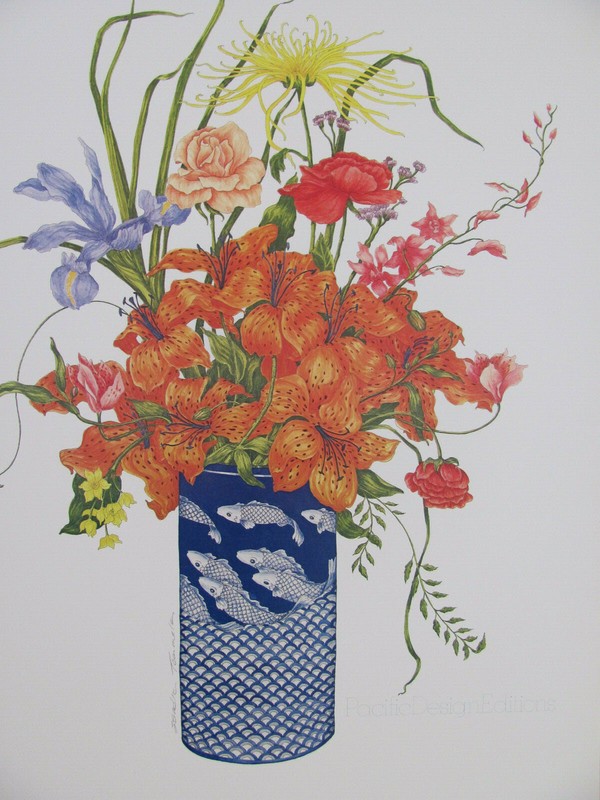 Sandra Tommela New York Art -Pacific Design Ed.-Flowers in Koi Fish Vase- Print gallery