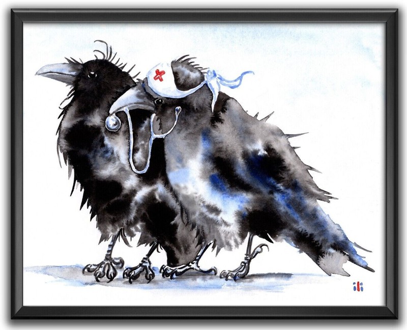 Personalised Two Crows «Health is Wealth» Painting Print by Ilona Winter