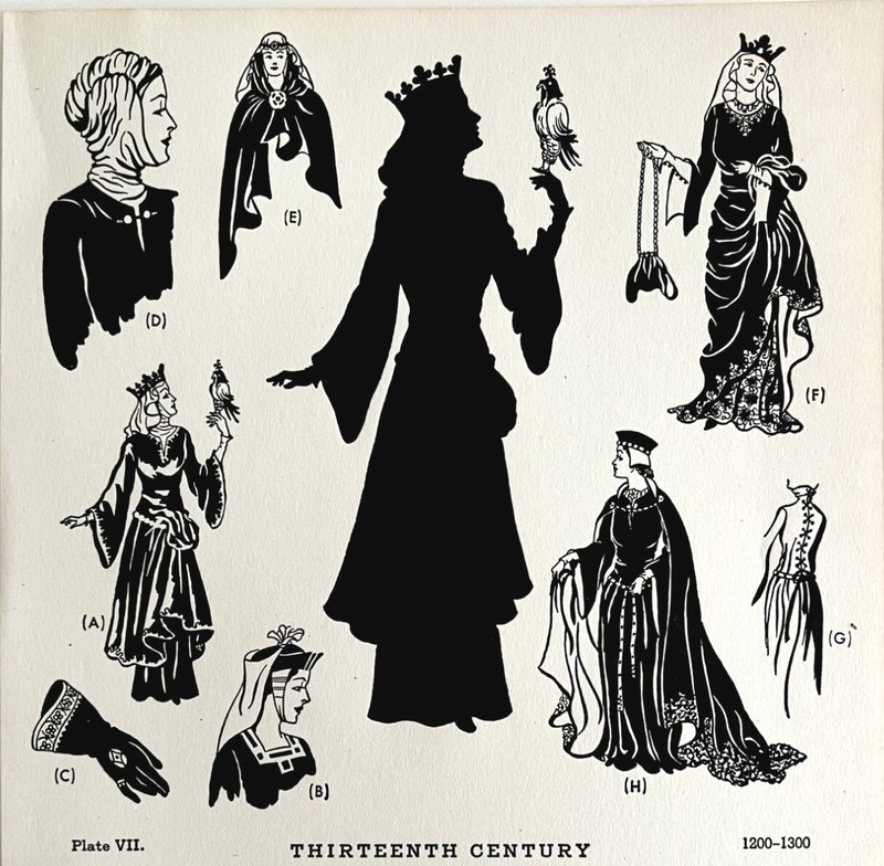 13th Century Fashion History 1200-1300 1939 Art Plate Printing Ephemera DWAA11