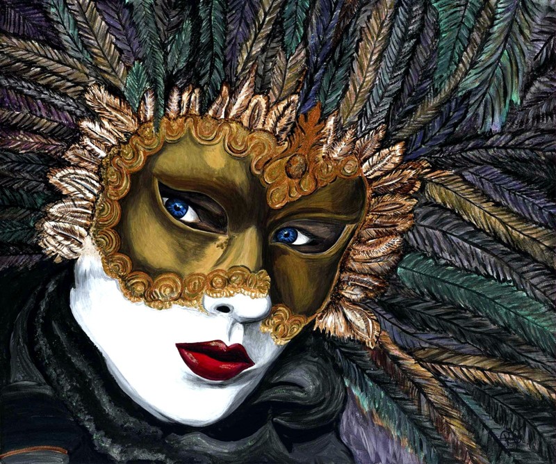 Limited Edition Giclee Print Black and Gold Carnival Mask 16 x 20 paper