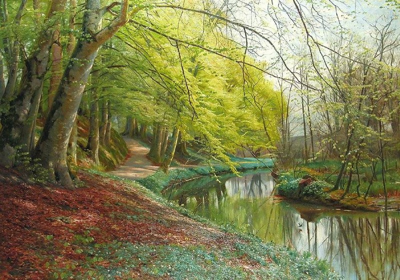 Beautiful Stream, Green Trees, by Peder Mork Monsted 16 x 24