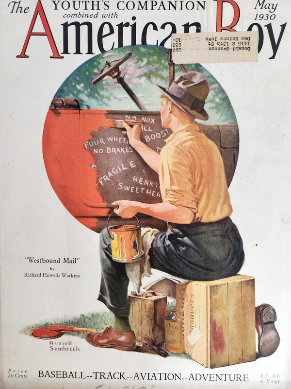 Painting A Car Russell Sambrook Art American Boy Vtg 1930 Magazine Cover Only