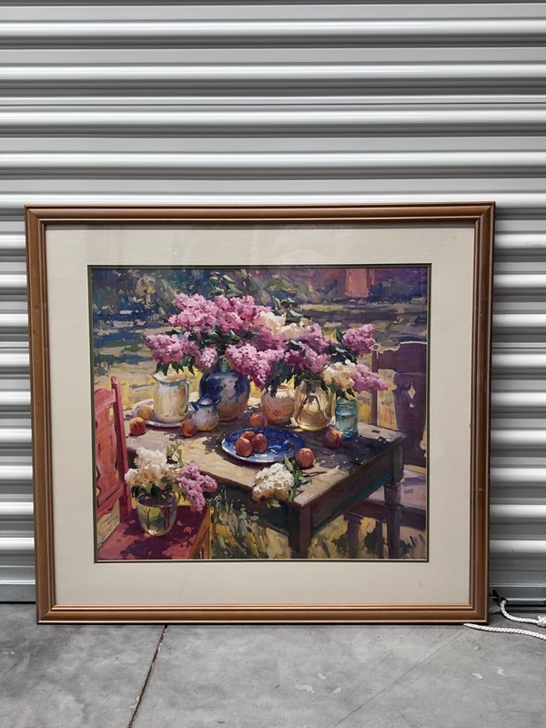 Print, framed, glass covered, Lilacs and Apricots in the Sun, 42×40