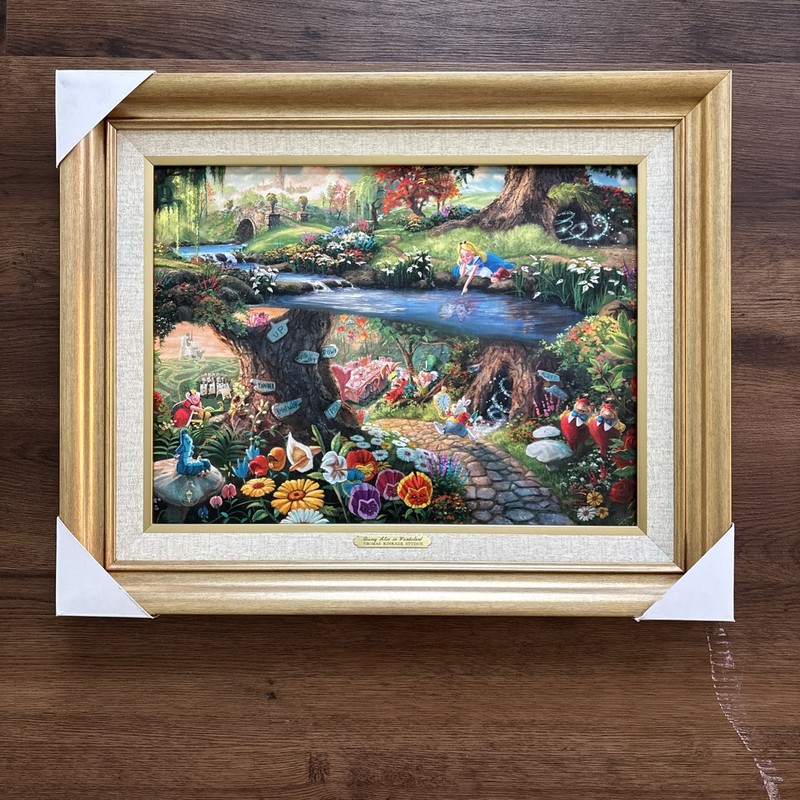 Thomas Kinkade Studios Disney Alice in Wonderland 17x 21 Canvas Framed With COA