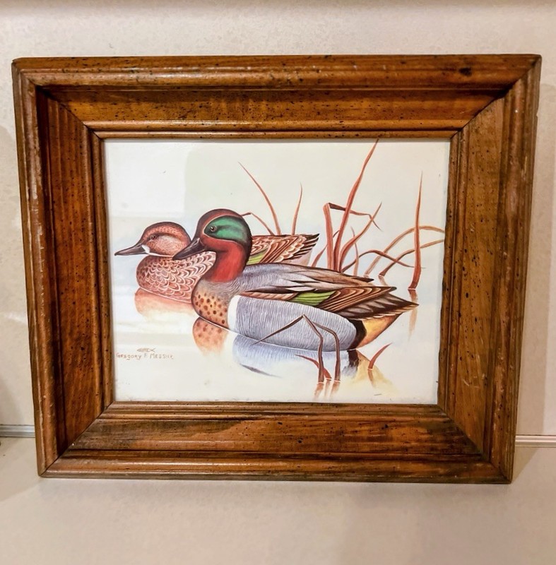 Vintage Gregory F Messier Duck Print Framed Wall Art Mallard Pair Rustic Cabin