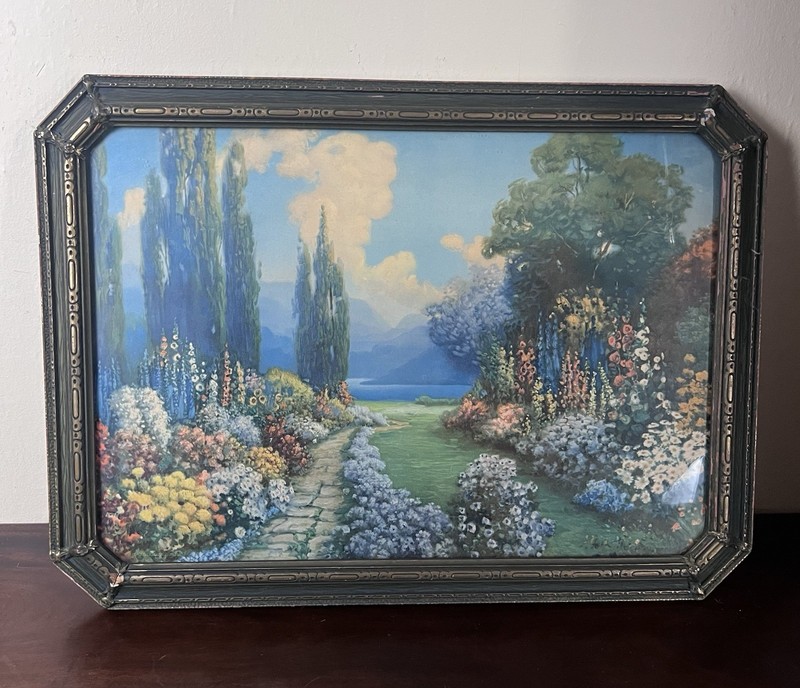 VTG 1920’s R. Atkinson Fox Lithography Framed Print “English Garden” 22 5/8″