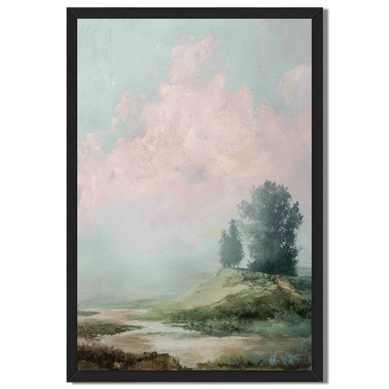 Misty Landscape with Trees Framed Canvas Print Serene Nature Wall Art