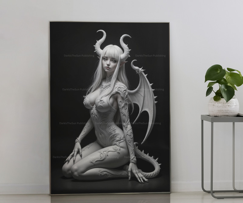 Gothic Demon Girl Art Print – Dark Fantasy Anime Wall Art (Occult Decor Poster)6 gallery