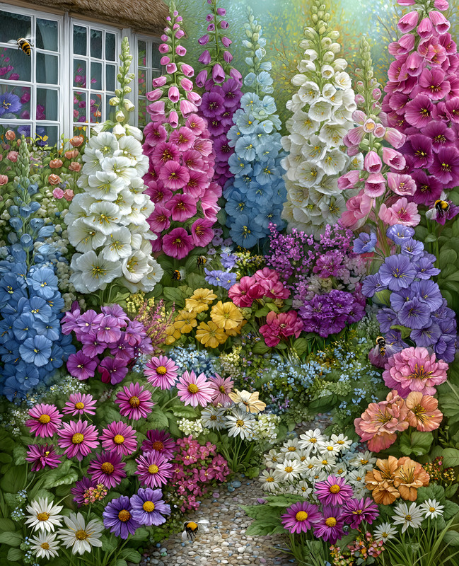 8x10 Cozy Storybook Garden Full of Flowers and Plants Art Print - 581541896