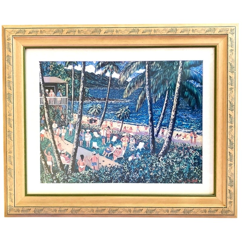 Untitled Hawaiian Beach Scene Art Print Artist Guy Buffet Signed Framed Rare