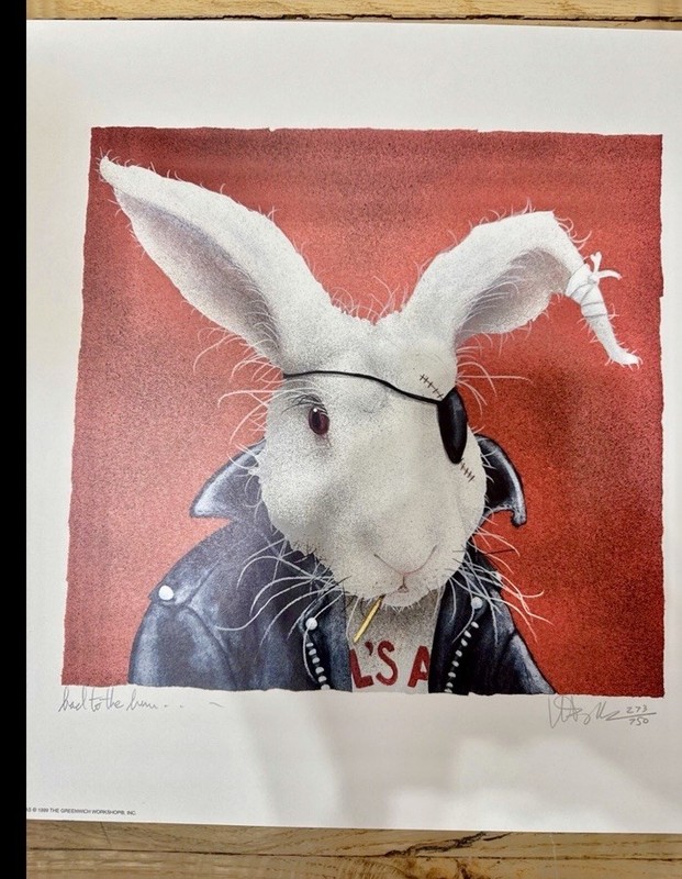 VTG SIGNED Artist RABBIT PRINT Picture Limited Edition “Bad To The Bun”