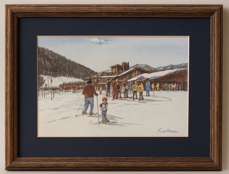 Ernst Ulmer Signed Ski Lodge Winter Scene Vtg Alpine Art Framed Print Mountain