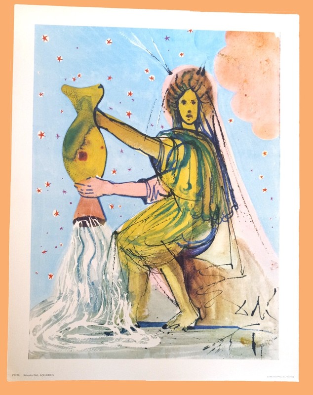 SALVADOR DALI – AQUARIUS – ZODIAC – OFFSET-LITHO- PLATE SIGNED -PENN PRINTS 1969