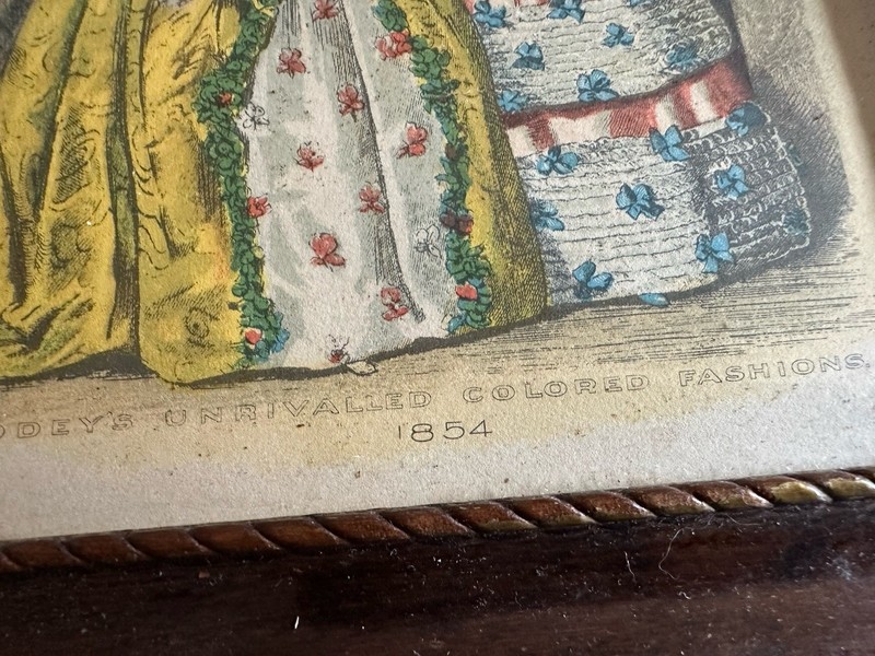 Antique Godey’s Unrivaled Colored Fashions 1854 in Fine Original Gilt Wood Frame gallery