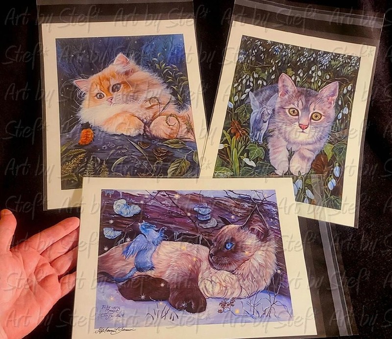 Whimsical KITTEN Signed Prints CATS Signed Set 1 FREE USA SHIPPING Art by Stef