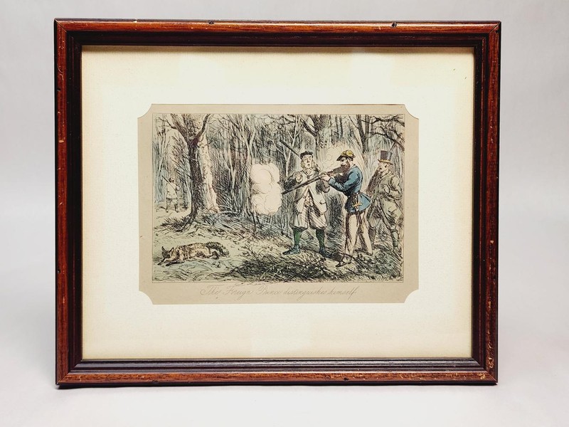 John Leech the Foreign Prince Framed Colored Engraving – 6 1/2 x 5 in, Antique
