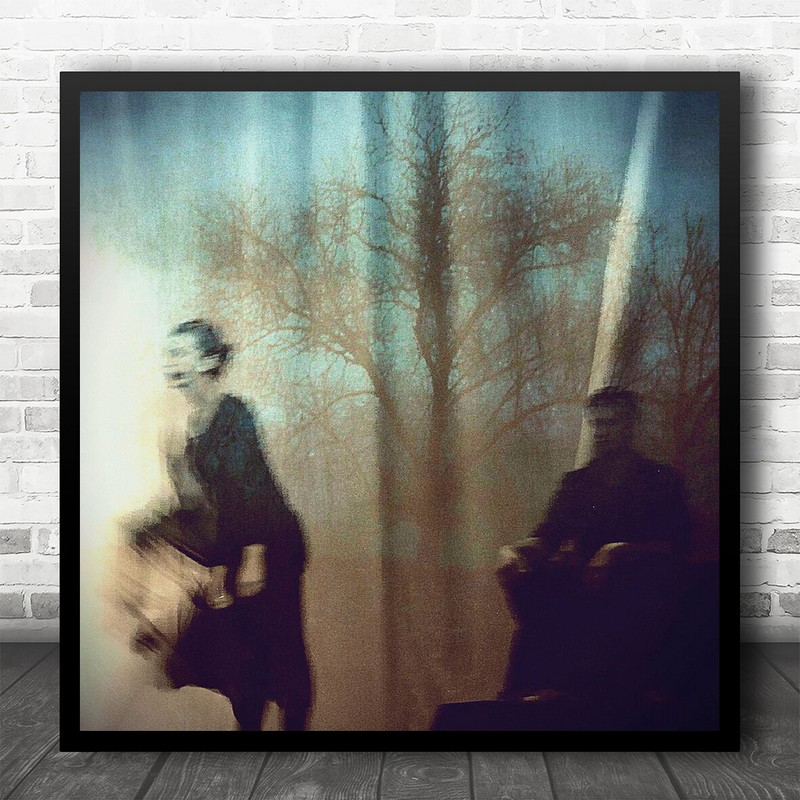Tree Edited Blur Shadow Man Woman Figures Projector Square Wall Art Print