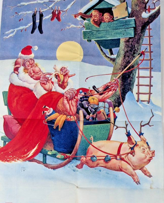 1940-50s - Large Lawson Wood Folding Christmas Card Poster 12x18" - B19