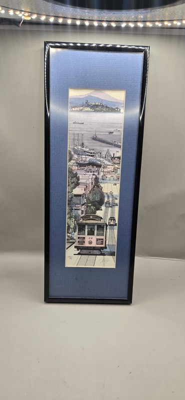 San Francisco Cable Car art print by Martin Tang Framed 14″ x 5.5″ Signed Tinted
