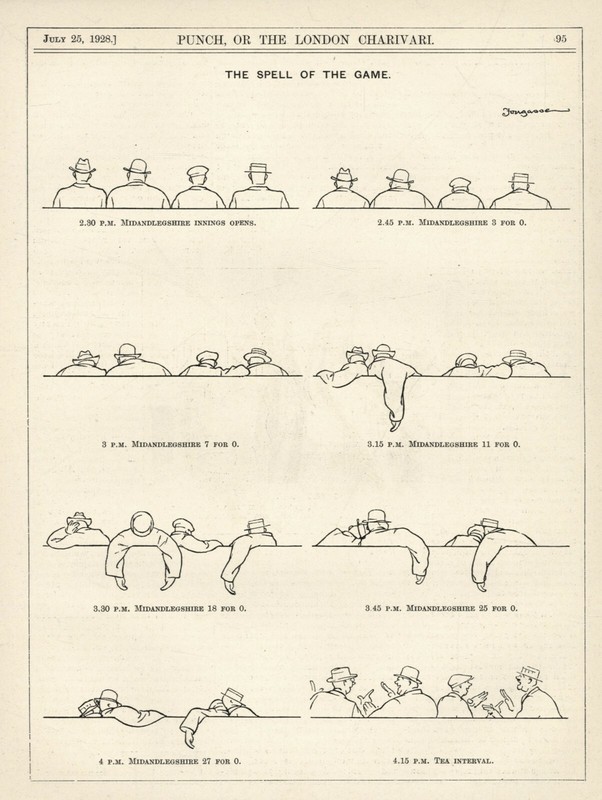 CRICKET GAME FANS CARTOON HUMOR – 1928 British Punch Magazine (Tea Interval)