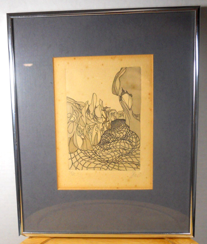 vintage Modernist Surrealist Cityscape framed art print #36/80 signed modern art