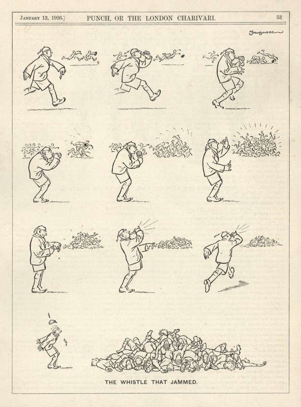 Vintage 1926 RUGBY (Football) HUMOR «The Whistle that Jammed» Referee / Scrum
