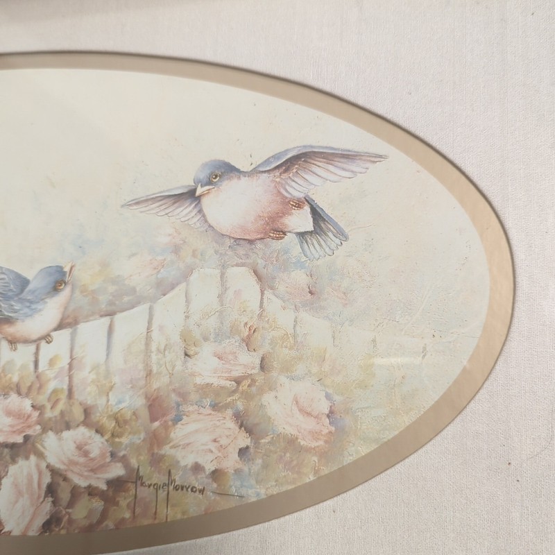 VINTAGE Signed by Margie Morrow 1983 Framed print of birds on a flowering branch gallery