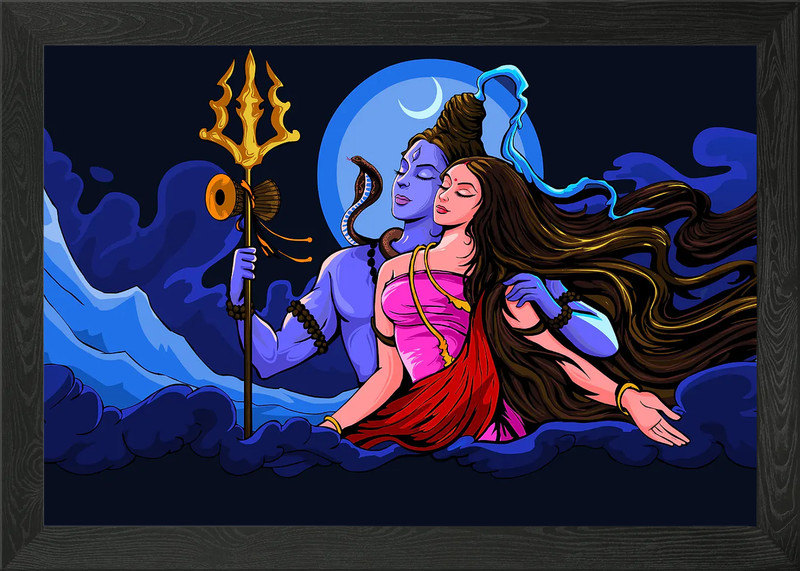 shiva and parvati love Framed Wall Art Poster Canvas Print Picture