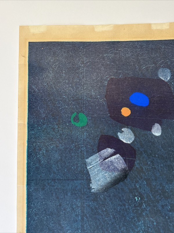 Abstract Japanese Woodblock Print Large Hideo Hagiwara Modernist 1960’s Signed gallery