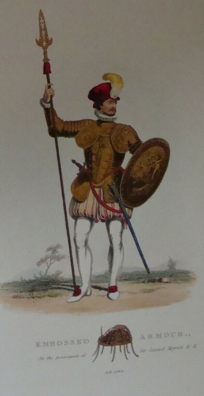 Antique Art Print Embossed Armour (AD 1565)1842 / 54 Meyrick Engraving Armor