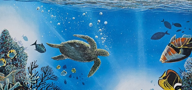 Robert Lyn Serenity of Waipio SIGNED Mixed media Sea turtle 261/400 Hawaii art gallery