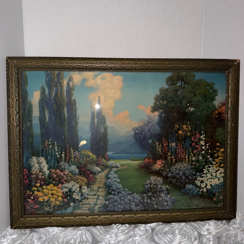Authentic Antique 1926 R. Atkinson Fox «English Garden» Lithograph Print