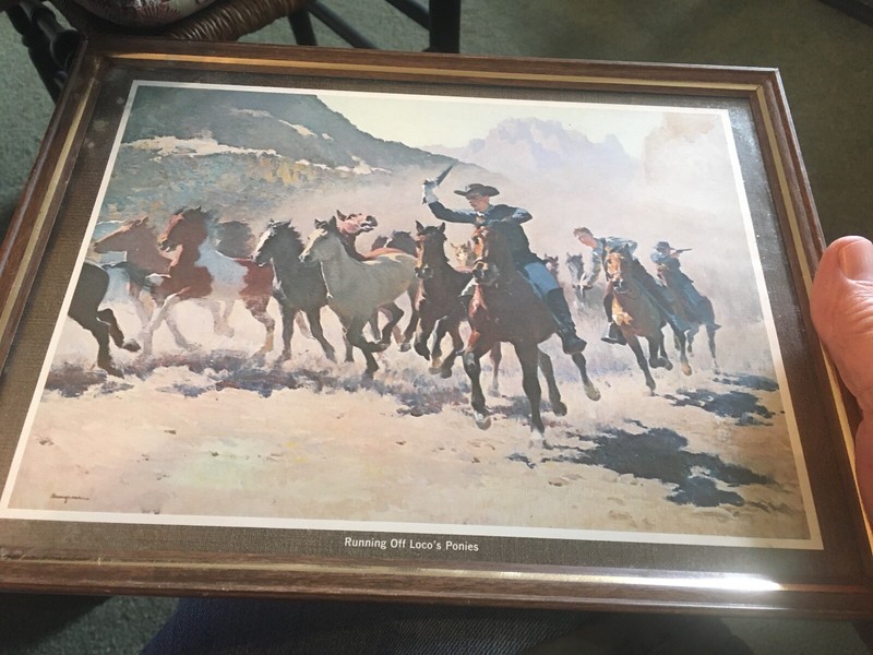 Western Art Print – FRAMED – RUNNING OFF LOCOS PONYS -12 X 9 INCHES