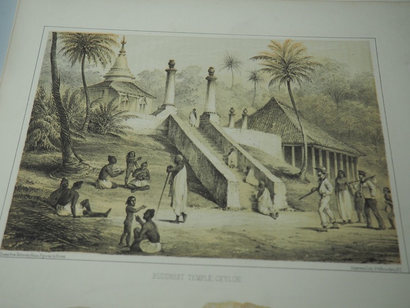 Antique Lithograph Cmdr Perry’s «Buddhist Temple Ceylon»