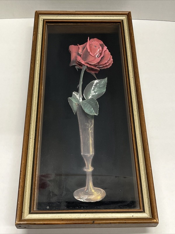 Beautiful Vintage Red Rose In A Frame. Paper Tole Art. PS