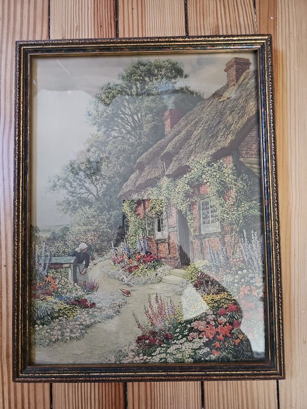 ​Vintage Claude Strachan "Feeding Chickens" Framed Print Cottage 9×12 Print